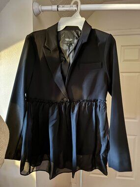 Black Flared Trench Coat - Black